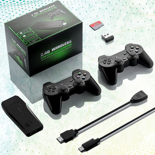 Wireless Controller Gamepad with 15,000+ Games, 4K Ultra HD TV Output & 64GB Memory – Dual Player Gaming Console Set