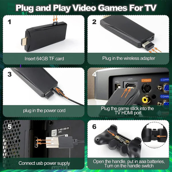 Wireless Controller Gamepad with 15,000+ Games, 4K Ultra HD TV Output & 64GB Memory – Dual Player Gaming Console Set