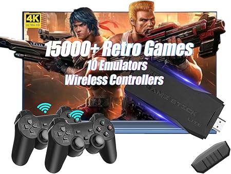 Wireless Controller Gamepad with 15,000+ Games, 4K Ultra HD TV Output & 64GB Memory – Dual Player Gaming Console Set