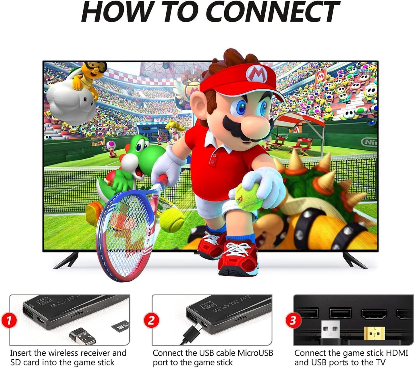 Wireless Controller Gamepad with 15,000+ Games, 4K Ultra HD TV Output & 64GB Memory – Dual Player Gaming Console Set