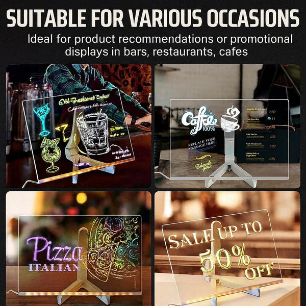LED Message Writing Board 6x6 Inch with 7-Color Neon Markers