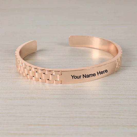 Custom Rose Gold-Plated Bracelet | Personalized Name Engraved Cuff Jewelry for Men & Women – Stylish Gift