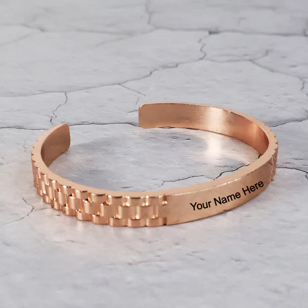 Custom Rose Gold-Plated Bracelet | Personalized Name Engraved Cuff Jewelry for Men & Women – Stylish Gift