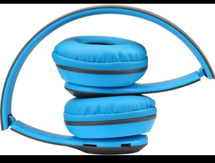 P47 Wireless Bluetooth Headphone, Blue with Mic & FM+SD Card Support with 6 Hour Battery Backup