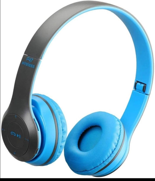 P47 Wireless Bluetooth Headphone, Blue with Mic & FM+SD Card Support with 6 Hour Battery Backup
