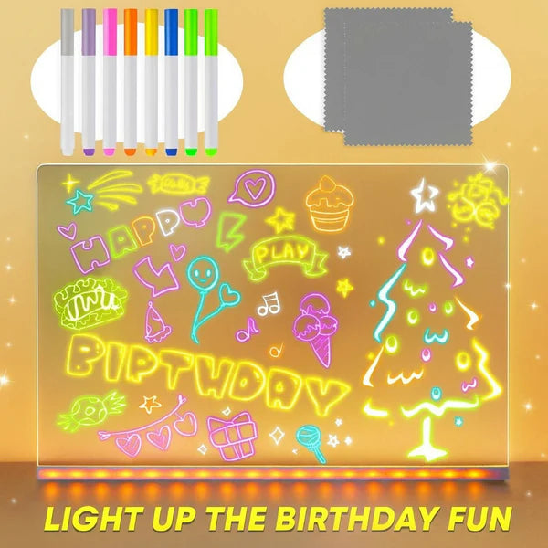 LED Message Writing Board 6x6 Inch with 7-Color Neon Markers