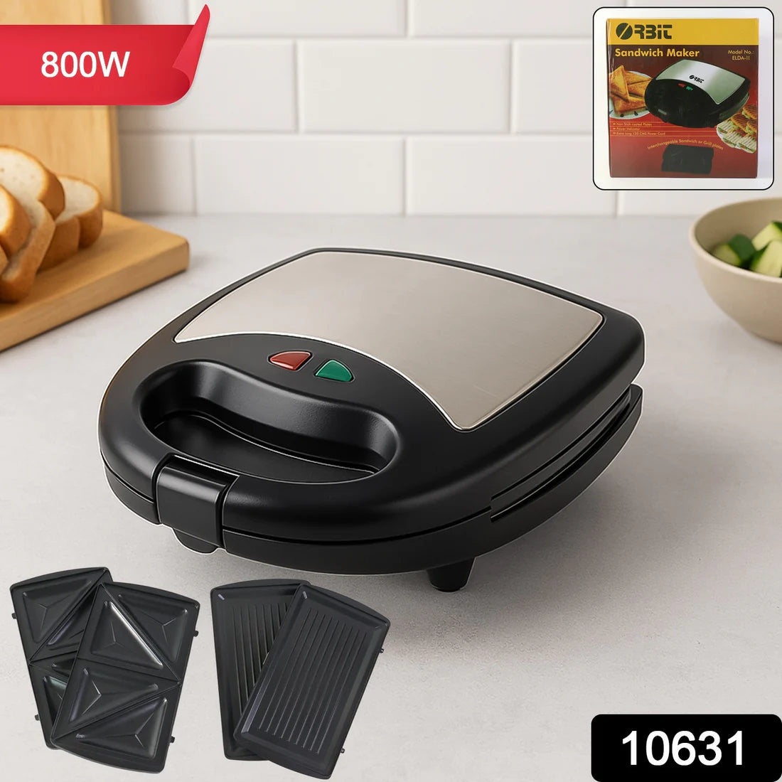 Orbit Sandwich Maker with Interchangeable Plates (800W / 1 Pc) – Non-Stick Grill & Toast Maker