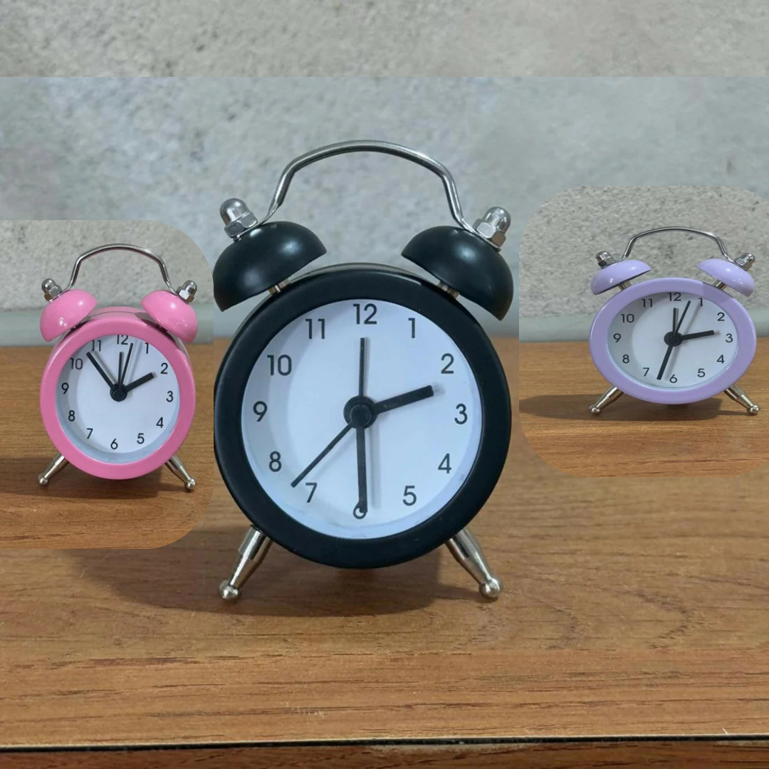 ⏰ Mini Twin Bell Alarm Clock – Compact Retro Purple Metal Table Clock
