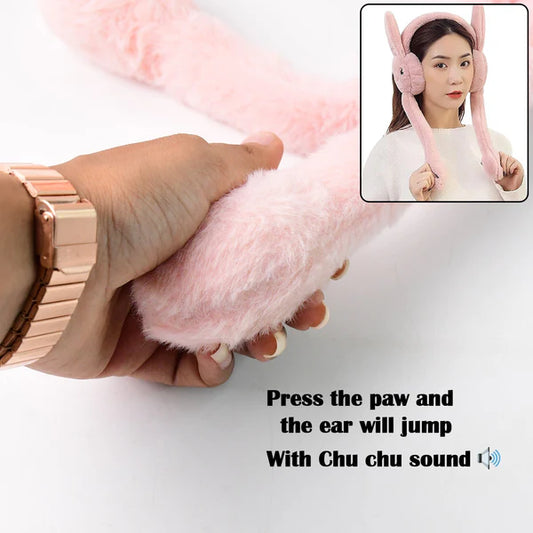 Cute Jumping Rabbit Ear Plush Winter Earmuffs – Soft, Warm & Fun!