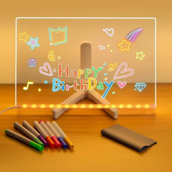 LED Message Writing Board 6x6 Inch with 7-Color Neon Markers