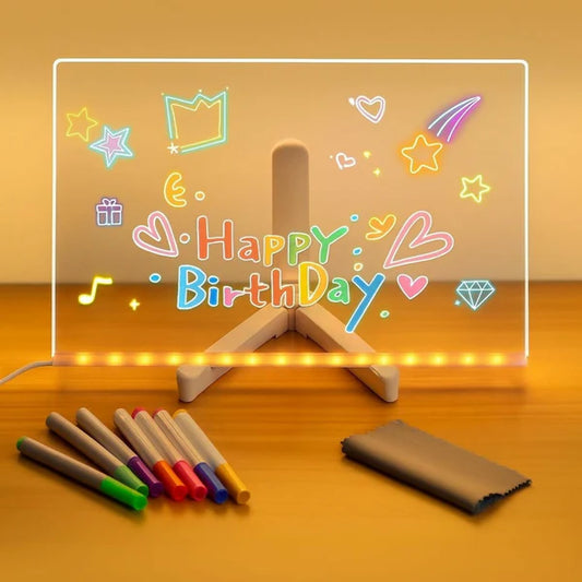 LED Message Writing Board 6x6 Inch with 7-Color Neon Markers