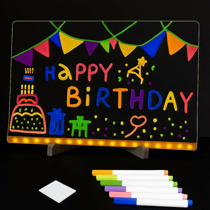 LED Message Writing Board 6x6 Inch with 7-Color Neon Markers