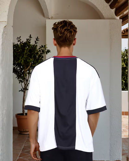 Drop Shoulder Colour-Block Typographic Print Crew T-Shirt - Black