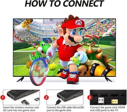 Wireless Controller Gamepad with 15,000+ Games, 4K Ultra HD TV Output & 64GB Memory – Dual Player Gaming Console Set