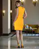 Mini Length Ruffled Neck Sleeveless Bodycon Dress – Yellow
