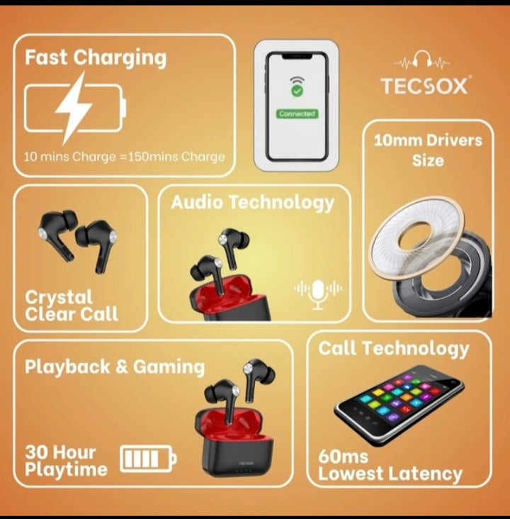 Tecsox Neo 411 earbuds with 10mm deep bass driver and comfortable fit