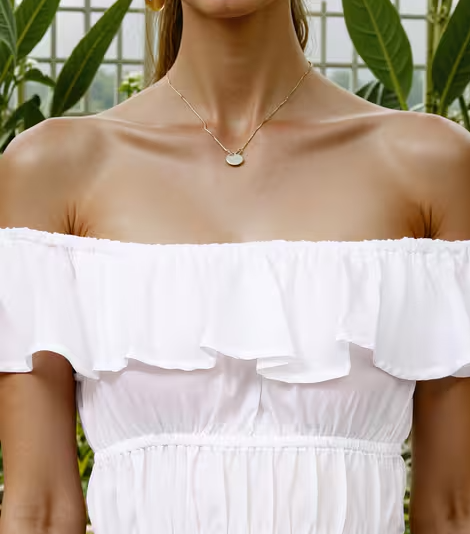Cute Off Shoulder Cinched Waist Ruffled A-Line Dress