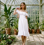 Cute Off Shoulder Cinched Waist Ruffled A-Line Dress