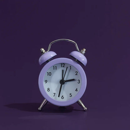 ⏰ Mini Twin Bell Alarm Clock – Compact Retro Purple Metal Table Clock