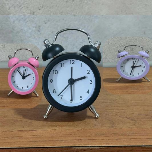 ⏰ Mini Twin Bell Alarm Clock – Compact Retro Purple Metal Table Clock